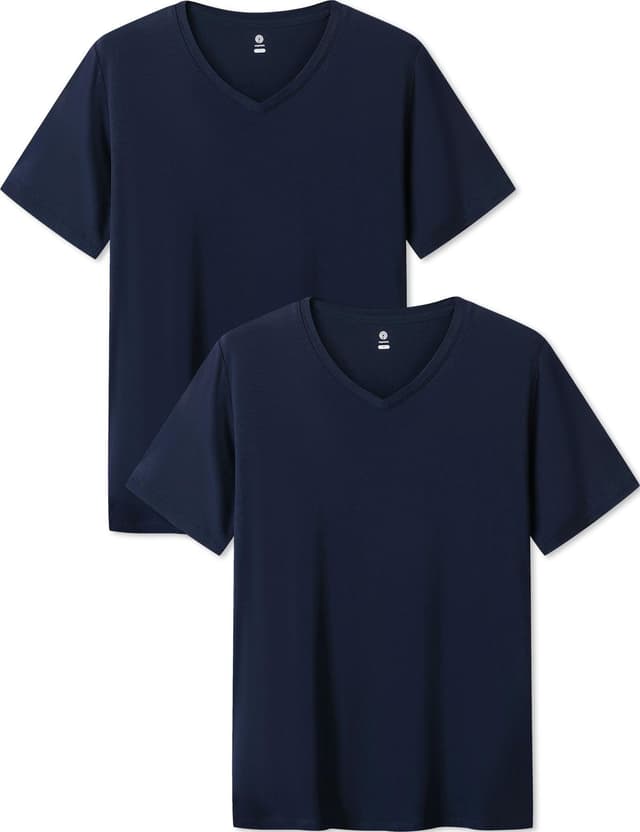 LAPASA Herren Micro Modal T-Shirt 2 Pack, Premium Business Kurzarm Unterhemd Rundhalsausschnitt M07 / V-Ausschnitt M08