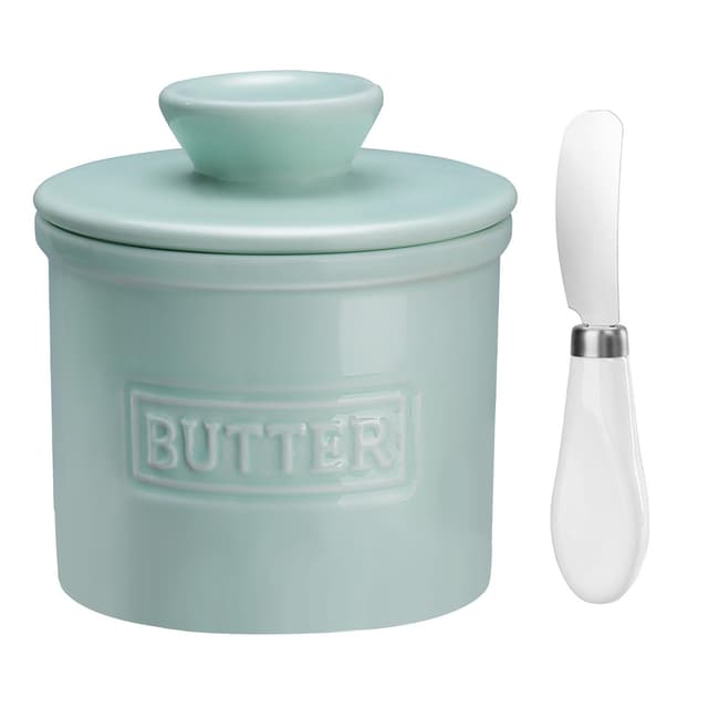 JSHKY: Keramik-Butterdose mit Buttermesser, Französische mit Deckel, Wassergeühlte mit Wasserlinie, Butterglocke für Frische und Weiche Butter, Grün Color:Green