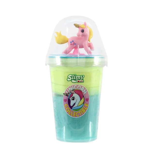 SLIMY Unicorn Collectible Türkis/Gelb- 155g Original Slimy Slime Spielmasse, sicherer Spielspaß für Kinder mit Schleim in Zwei Farben inkl. lustiger Einhorn Sammelfigur (Spielzeug ab 5 Jahre) 1 Stück Türkis/Gelb