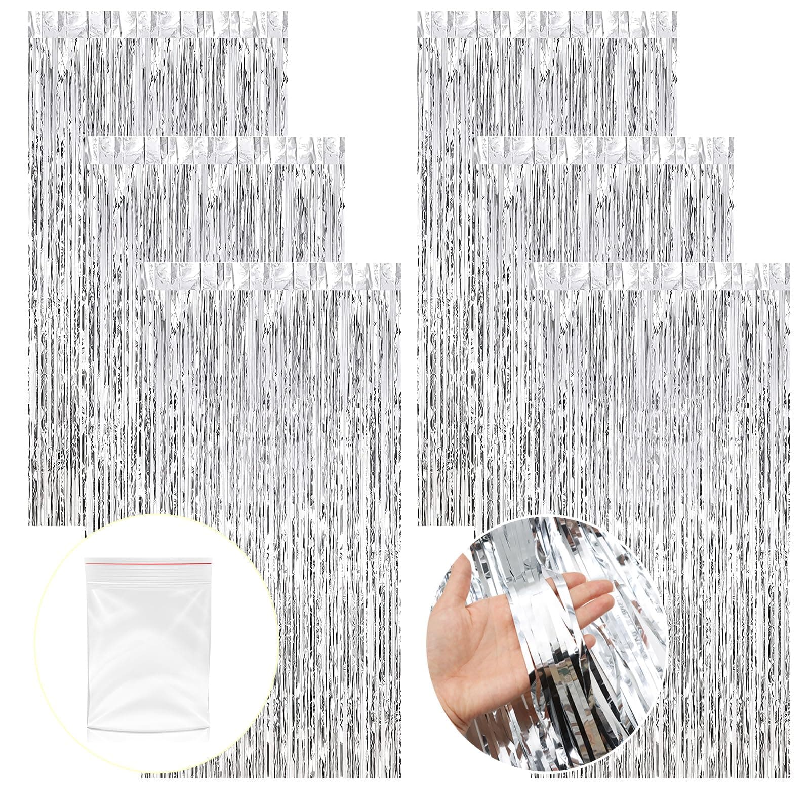 ZOCONE 6 Stück Lametta Vorhang Silber Glitzer Party Vorhang 1m x 2m Glitzervorhang, Luftschlangen Fransen Geburtstag Dekoration für Weihnachts Halloween Dekoration (Silber)