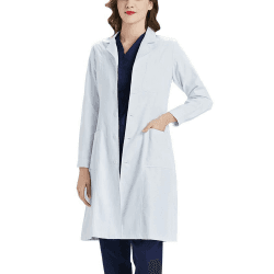 Laborkittel Damen Kittel Arztkittel Lab Coat Labormantel Weiß Arbeitskleidung Arbeitsmantel Baumwolle Damen mit Reverskragen Langen Ärmeln Geeignet für Arbeit, Masseur, Krankenschwester, Cosplay
