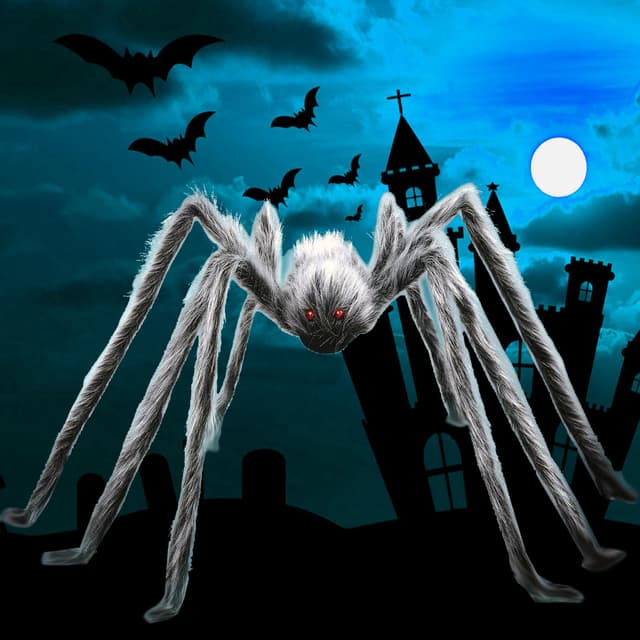 Halloween Deko Outdoor Große Spinne, 150cm Haarspinnen Garten Horror Dekorations, Halloween Riesenspinne für Spinnennetz Tischdekoration Party Tür und Fenster Zubehör Aussen Accessories Grau 150cm