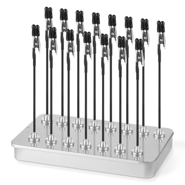 Dritte Hand Löten mit Magnetfuß, 15 Stück Flexibler Krokodilklemmen und 1 Eisenbox Basis für Löthilfe, Modellbau Zubehör und Platinenhalter (Silbrig)