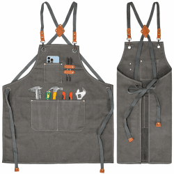 KOOOGEAR Multifunktionale Schürze aus Segeltuch,Arbeitsschürze,Schweisserschürze,Grill Kochschürze,erstellbarem Gürtel Geeignet Leinenschürze geeignet für Küche, Garten, Schmiede, Werkstatt Grau