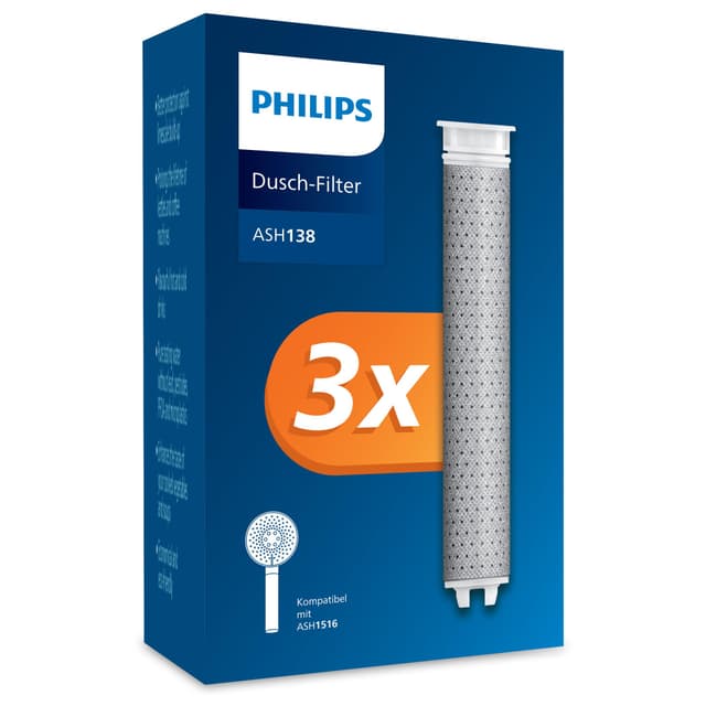 Philips Water Duschkopf mit Filter - Ersatzfilter 3 PACK, entfernt effektiv Chlor und andere große Partikel, 1 Monat Filterkapazität