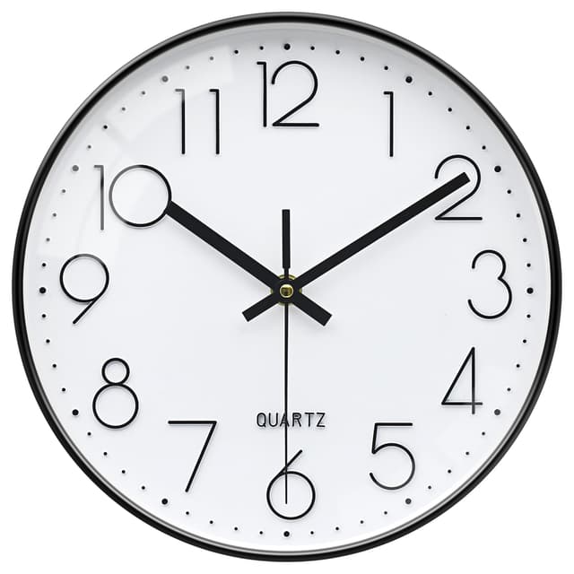 VIKMARI Modern Wanduhr Rund Weiß Lautlos Geräuschlos Batteriebetrieben Wanduhr für Wohnzimmer Schlafzimmer Heimbüro Küche, 25cm Schwarz 25 cm