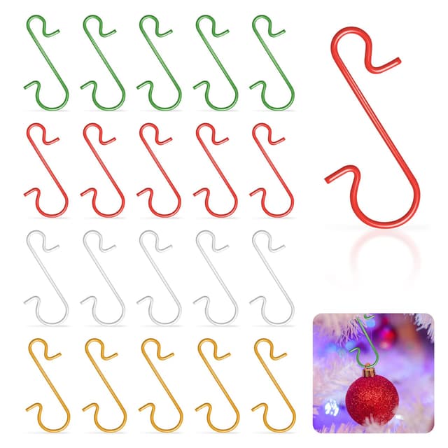 Yisscen Kugelaufhänger für Christbaumkugeln, S Haken Klein für Weihnachtsbaumschmuck, 120 Stück Schnellaufhänger für Weihnachtskugel, Deko Anhänger, Edelstahl, 4 Farben(02) 4 Farben-02