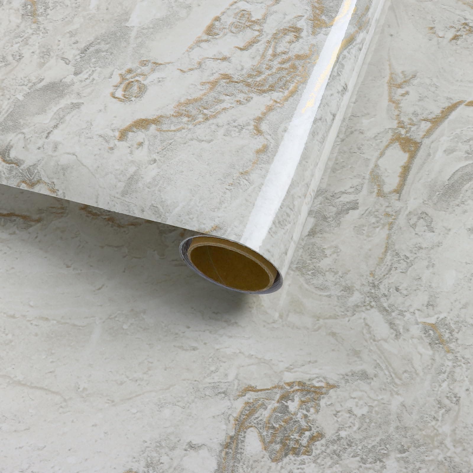 VaryFloral Selbstklebende Tapete Marmoroptik Beige Goldene Klebefolie Möbel 30cmx300cm Arbeitsplatte Folie Glänzend Vinyltapete Selbstklebend Wasserdicht Verdickte Klebefolien für Möbel Kabinett