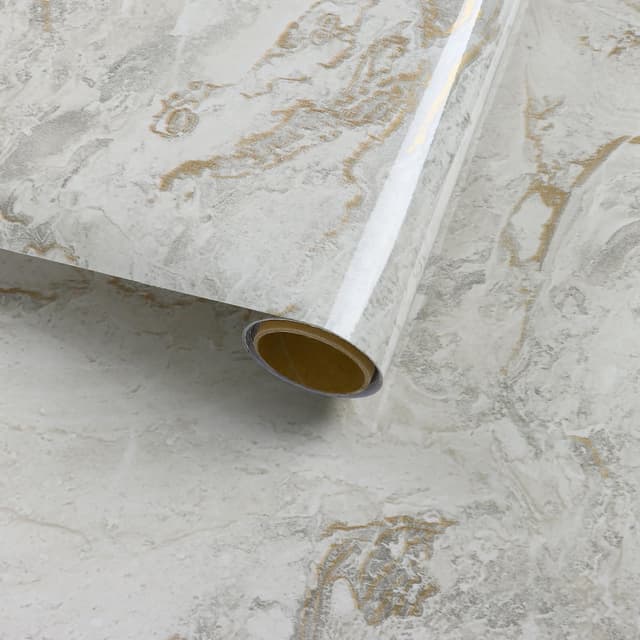 VaryFloral Selbstklebende Tapete Marmoroptik Beige Goldene Klebefolie Möbel 30cmx300cm Arbeitsplatte Folie Glänzend Vinyltapete Selbstklebend Wasserdicht Verdickte Klebefolien für Möbel Kabinett