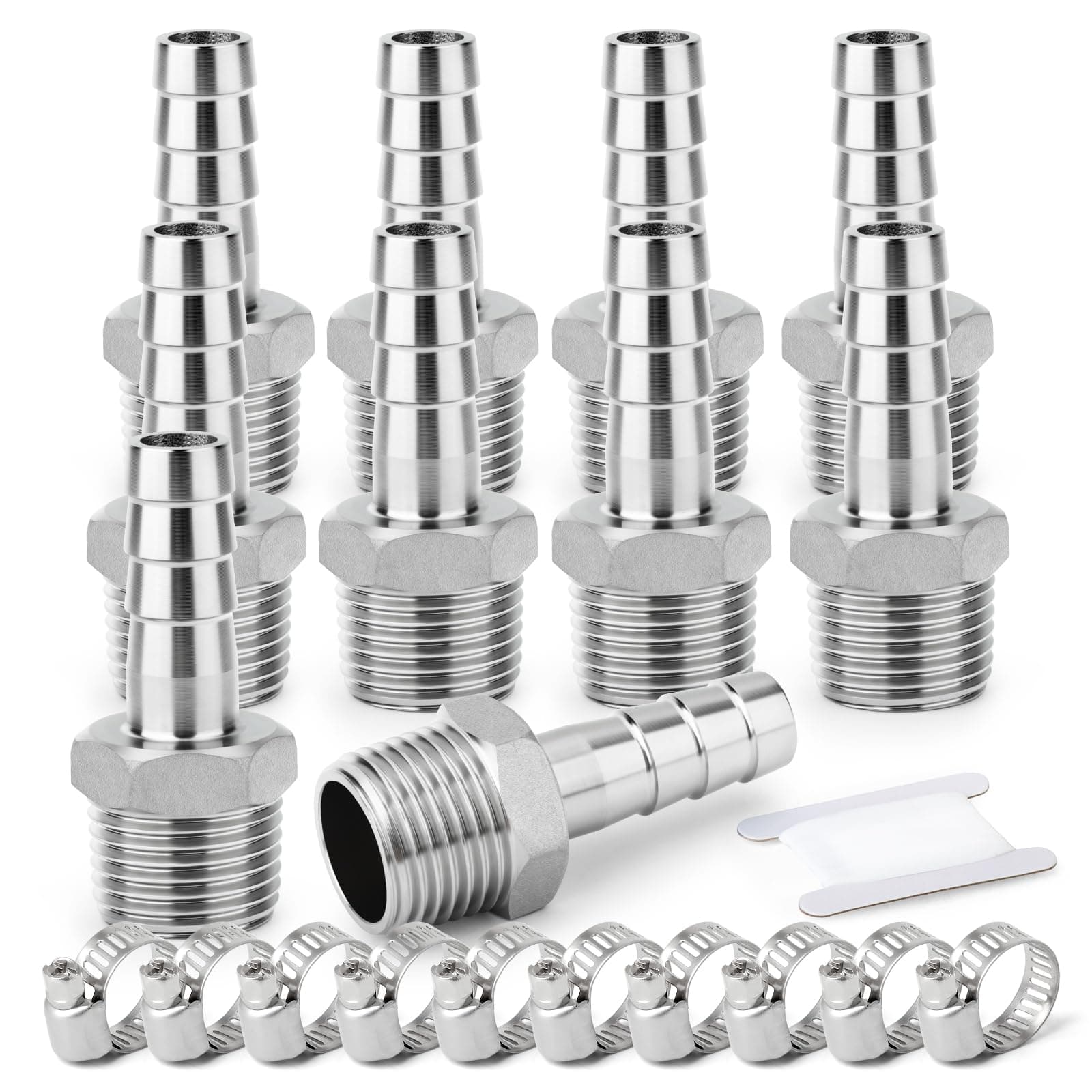 ERGAOBOY 10 Stück 304 Edelstahl 6mm OD Barb auf 1/4" BSP männlich Schlauch Barb, Klemmverschraubungen 1/4" M X 6mm(10PCS)