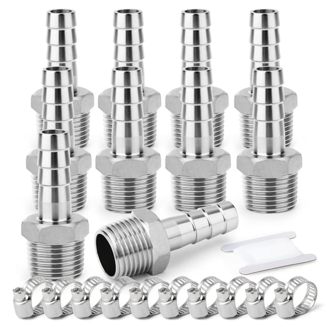 ERGAOBOY 10 Stück 304 Edelstahl 6mm OD Barb auf 1/4" BSP männlich Schlauch Barb, Klemmverschraubungen 1/4" M X 6mm(10PCS)