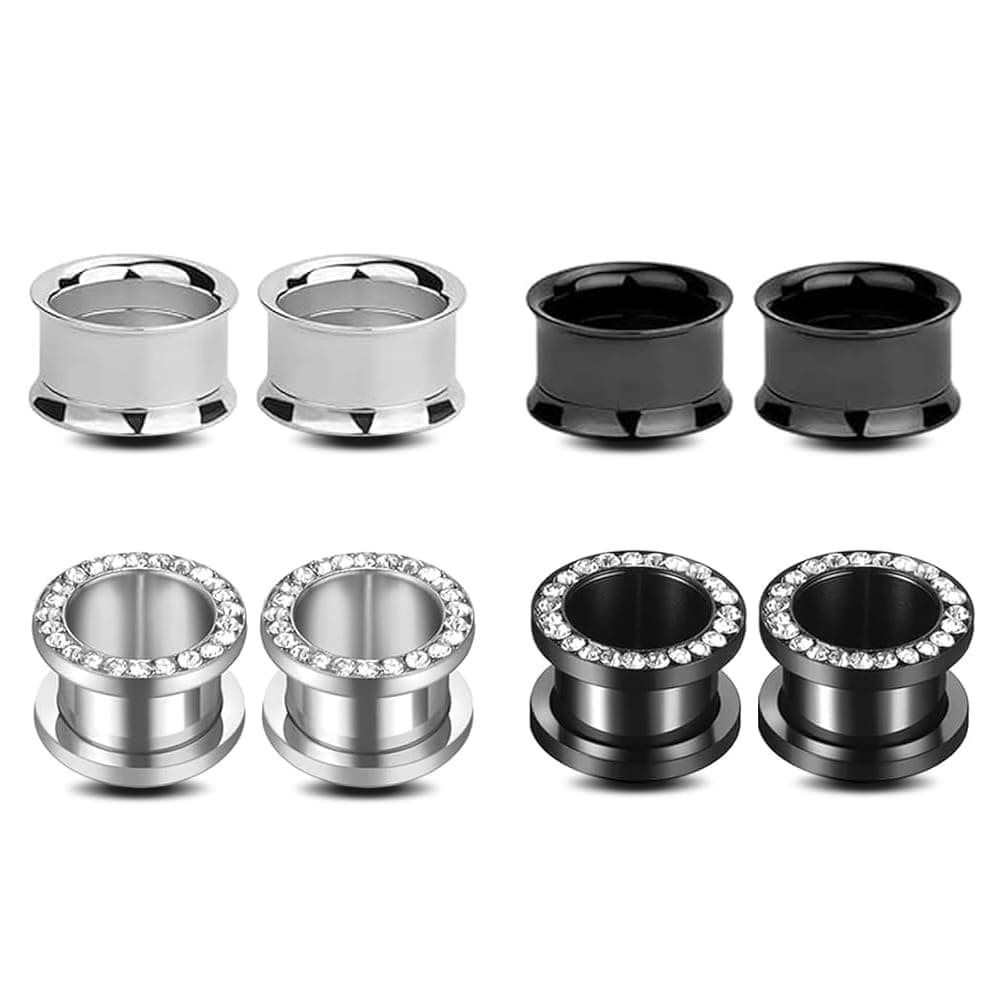 APMGONT 4 Paar Ohr Plug Flesh Tunnel Set, Stahl Flesh Tunnel, Gauges Ohr Tunnels, Double Flared Holztunnels, Double Flared Ohr Expander Piercing Schmuck für Frauen Männer