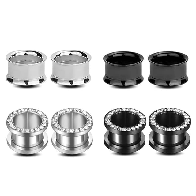 APMGONT 4 Paar Ohr Plug Flesh Tunnel Set, Stahl Flesh Tunnel, Gauges Ohr Tunnels, Double Flared Holztunnels, Double Flared Ohr Expander Piercing Schmuck für Frauen Männer