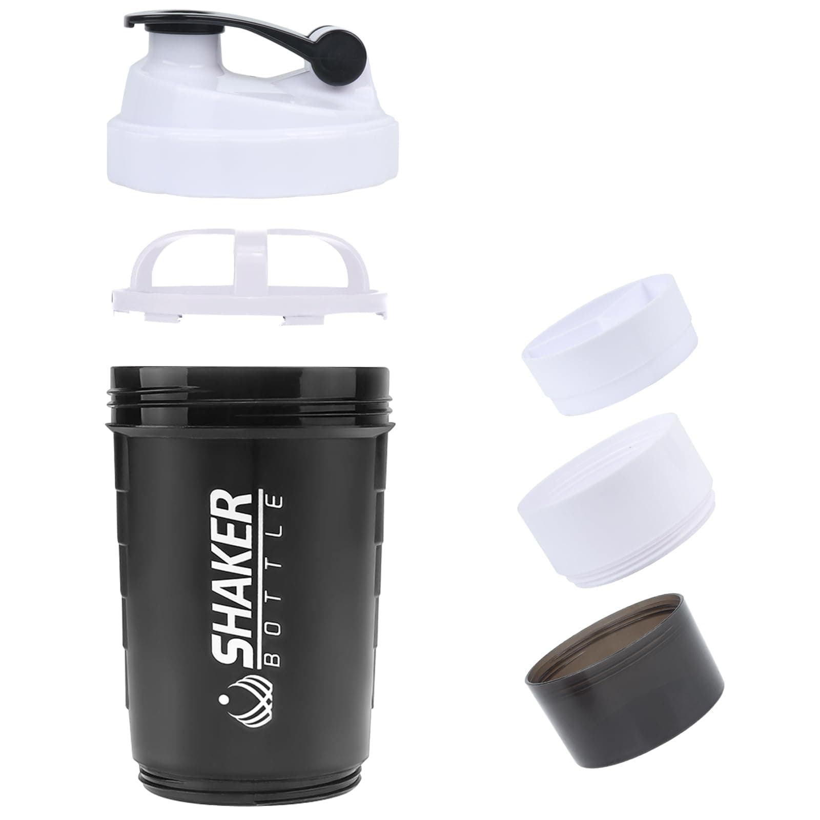 VIGIND Protein Shaker 500ml, Eiweiß Shaker mit Kugel, Auslaufsichere Sport Shake Flasche für Gym, Proteinpulver Shaker Becher mit Lagerung, inkl. Drahtgitter für klumpenfreie Proteinshake (Weiß)