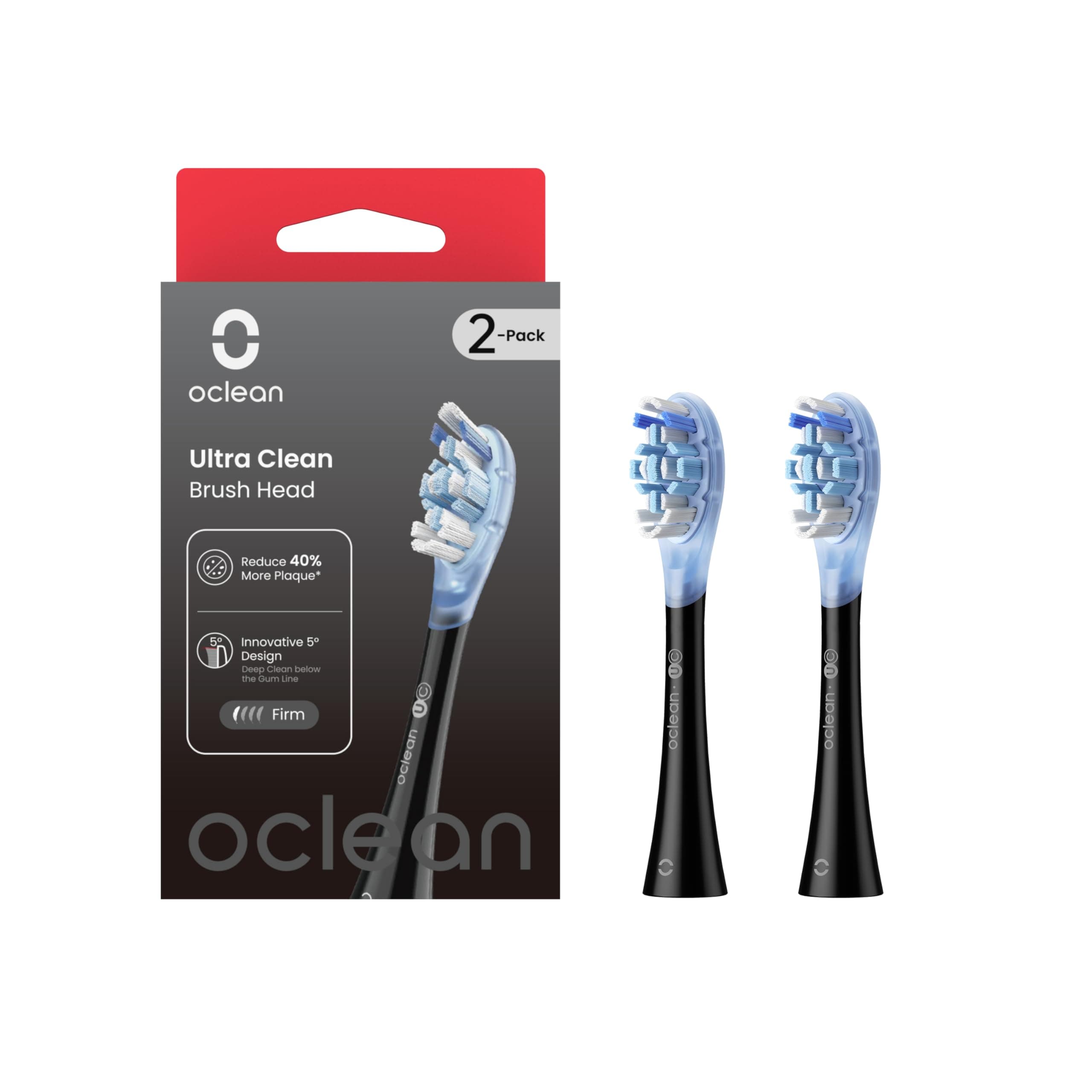 Oclean Ultra Clean Bürstenkopf 2 Pack, Weicher Gummi Ersatzbürstenkopf mit DuPont Borsten für Oclean elektrische Zahnbürste, Aufsteckzahnbürsten mit Zungenreiniger geeignet für Oclean Schallzahnbürste Blau