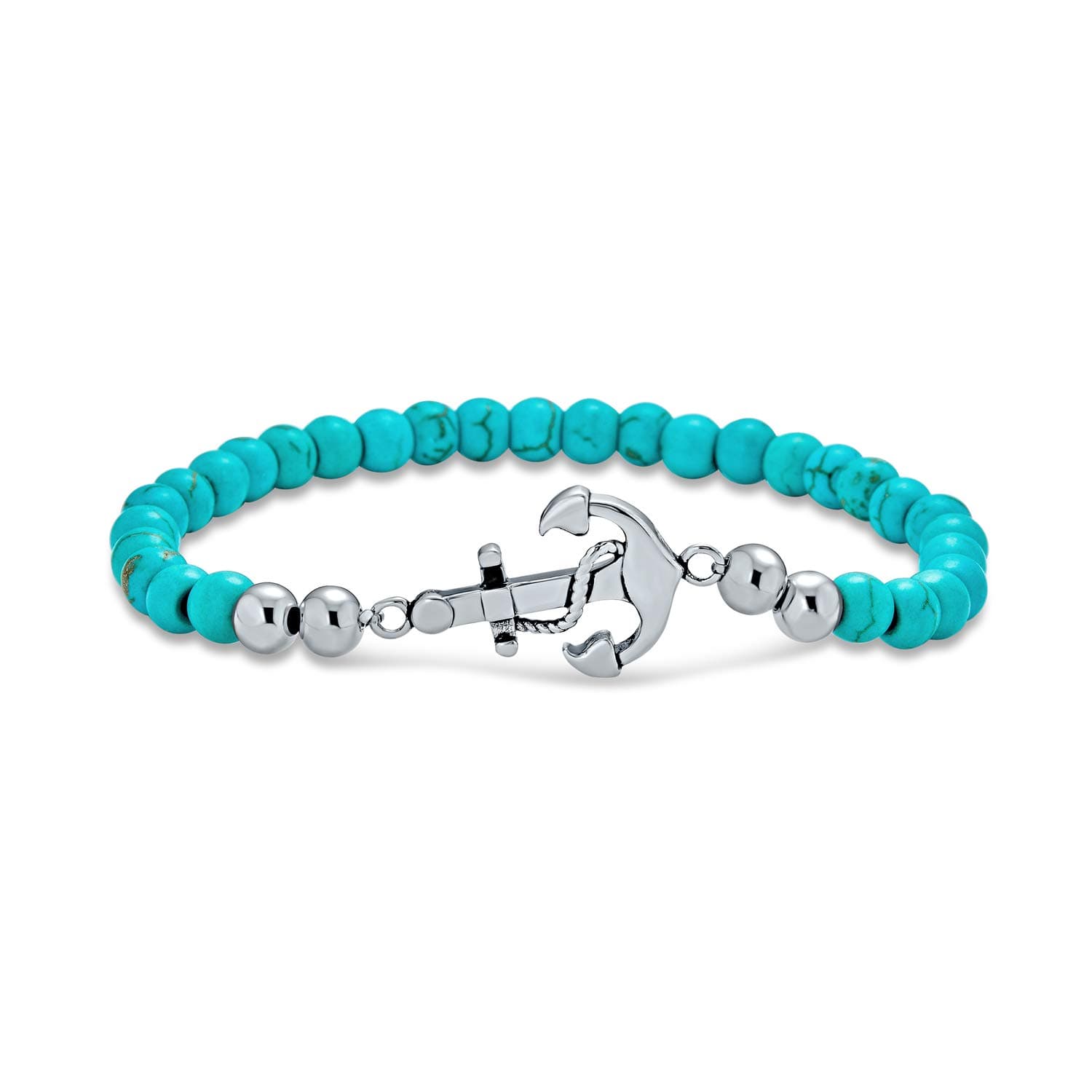 Bling Jewelry Bali Urlaub Stil Nautischen Tropischen Marineblau Lapislazuli Nautischen Seil Boot Anker Blau Türkis Fisch Fische Sternzeichen Charme Bead Stretch Armband Für Frauen Teenager Versilbert