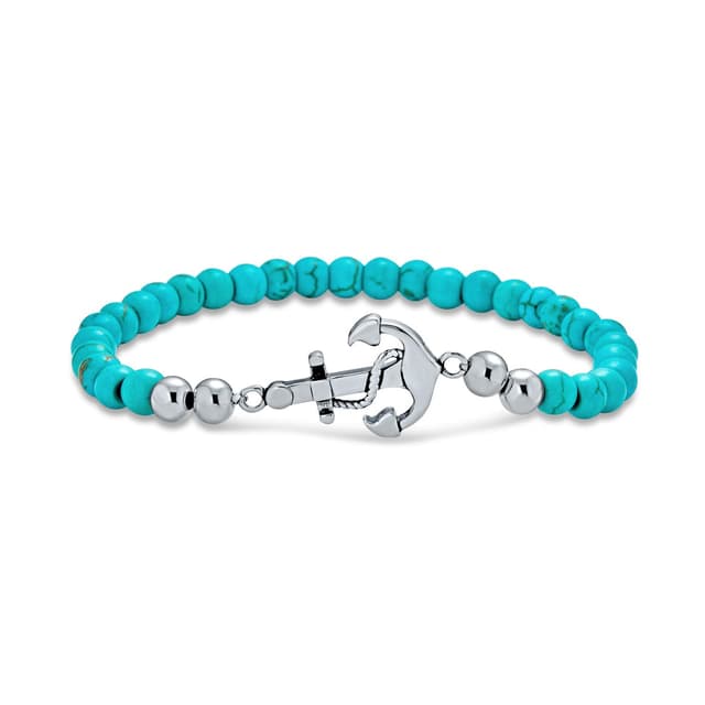 Bling Jewelry Bali Urlaub Stil Nautischen Tropischen Marineblau Lapislazuli Nautischen Seil Boot Anker Blau Türkis Fisch Fische Sternzeichen Charme Bead Stretch Armband Für Frauen Teenager Versilbert