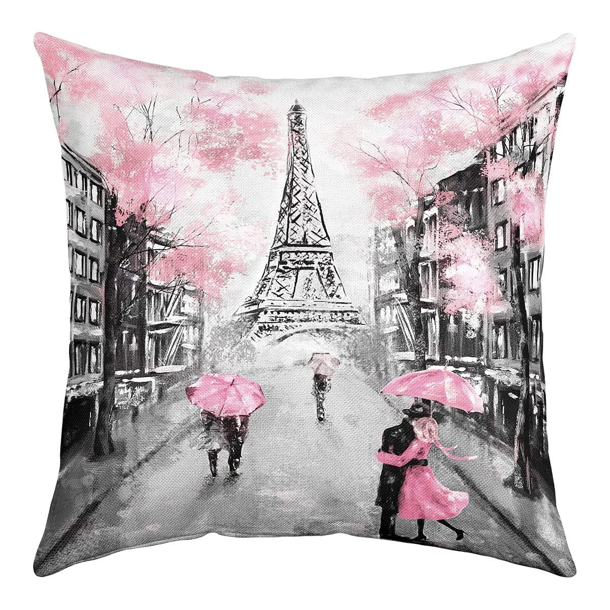Homewish Paris Kissenbezug 40 x 40 cm Französischer Eiffelturm Kissenbezug für Zuhause Bett Sofa Couch Kissenbezug Mit Retro Paris Thema Aquarell Kirschblüten Dekorativer Kissenbezug Rosa Grau Multi 1 40 x 40 cm, 1 Stück