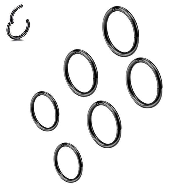 6 Stk 8/10/12mm 16G Edelstahl Nasenring schwarz Damen Herren Septum Clicker Ring Nasenring Set Ohr Lippen Nasenpiercing Lippenpiercing Knorpel Creolen für Männer Frauen