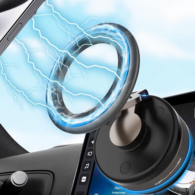 PKBD Vakuum Magnetische Handyhalterung, 360° Drehbar und klappbare tragbare Magnet Handyhalterung fürs Auto Samsung und iPhone Montage an Windschutzscheibe/Armaturenbrett/Glatte Oberflächen,Schwarz