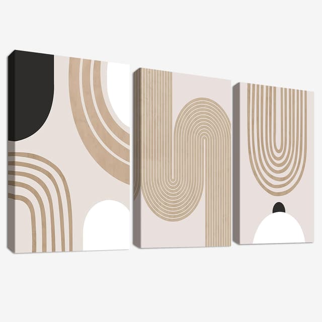 3Pcs Boho Minimalistisch Abstrakt Mit Rahmen Leinwand Bilder Karamell Beige Mid Century Geometrisch Bild auf Leinwand Malerei Wandbilder Wohnzimmer Schlafzimmer Badezimmer Wanddeko 40x60cm x3pcs Boho Minimalistisch Abstrakt 40L x 60B cm