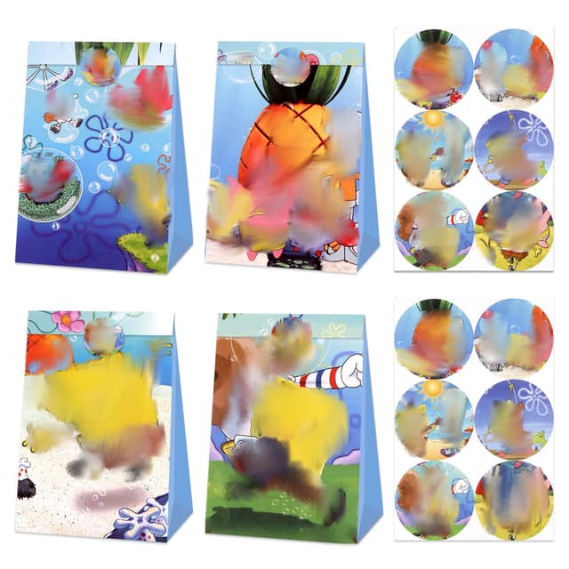 12 Stück Bunte Geschenktüten mit 12 Cartoon Aufkleber, Cartoon Geburtstag Mitgebsel Papiertüten Geschenktüten Kindergeburtstag, Thema Party Geburtstag Süßigkeiten Tüten für Junge Mädchen
