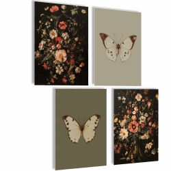 mojoliving Poster Vintage Poster Bilder Küche Wanddeko Wohnzimmer Poster Aesthetic Bilder Set Wandbilder Wohnzimmer Bilder Vintage Bilder (Vintage Butterfly, Posterset 4x A4 (21x30cm) | ohne Rahmen) Posterset 4x A4 (21x30cm) | ohne Rahmen Vintage Butterfl