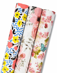 RUSPEPA Geschenkpapierrolle - Mini Roll - 3 Verschiedene Blumen- Und Schmetterlingsmuster (42,5 sq. ft.ttl.) - 43,2 cm X 3,05 m Pro Rolle Blumen & Schmetterling