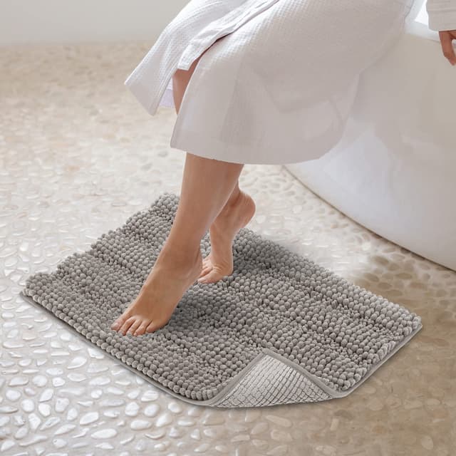 JARITTO Badezimmerteppich rutschfest Badteppich Waschbar Badvorleger Badematte für Badewanne, Dusche und Badezimmer WC Mikrofaser Chenille Saugfähig - 43 x 61 cm (Hellgrau) 43x61cm Hellgrau