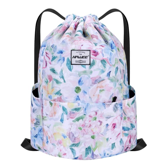 HAWEE Wasserdicht Kordelzug Rucksack mit Innentasche Groß Turnbeutel Kordelzug Tagesrucksack Tunnelzug Tasche Sporttasche Unisex für Frauen Männer Reise Alltag Outdoor Yoga Schule Strand Schwimmen Blühende Blumen
