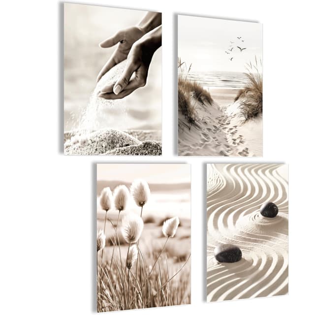 Boho Bilder Set Poster Boho Deko Set Bilder Wanddeko Abstrakte Bilder Poster Aesthetic Bilderset Yoga Wandbilder Wohnzimmer Blumen Posterset 4x A4 (21x30cm) | ohne Rahmen Boho Sand