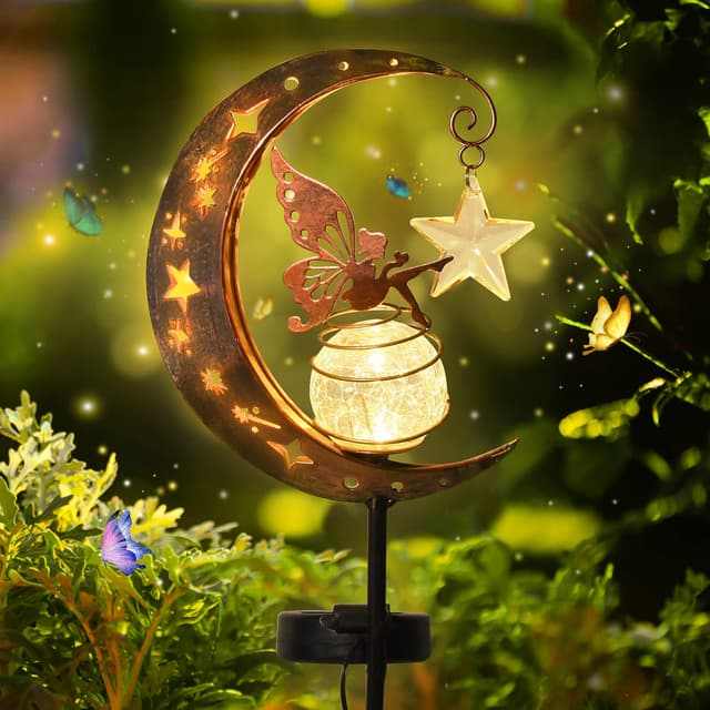 Herefun Mond Solarleuchten Garten Deko Terassendeko, Freien Solarlampe für Außen, Elfe/Blumenfee Wasserdichte Solarleuchte mit Erdspieß, Gilt für Terrasse Balkon Pfahlpfad Rasen Fairies