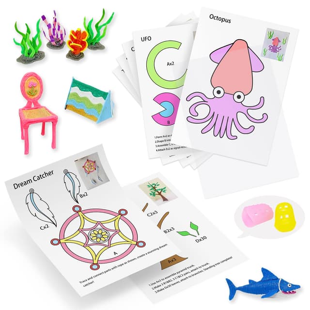 3D-Stift-Druckvorlage, 20 Blatt 3D-Drucker-Zeichnungs-Graffiti, 3D-Malpapier-Schablonen mit transparenter PVC-Platte, für Kinder-Weihnachts- und Geburtstagsgeschenke zum Selbermachen, Vomika