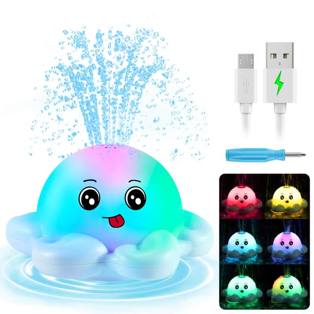 Gigilli Octopus Bath Badewannenspielzeug Baby Badespielzeug,Wiederaufladbares Oktopus Badewanne Spielzeug Automatisches Sprühwasser Geschenk Leuchtend Badespielzeug für Baby Kleinkinder,Blau