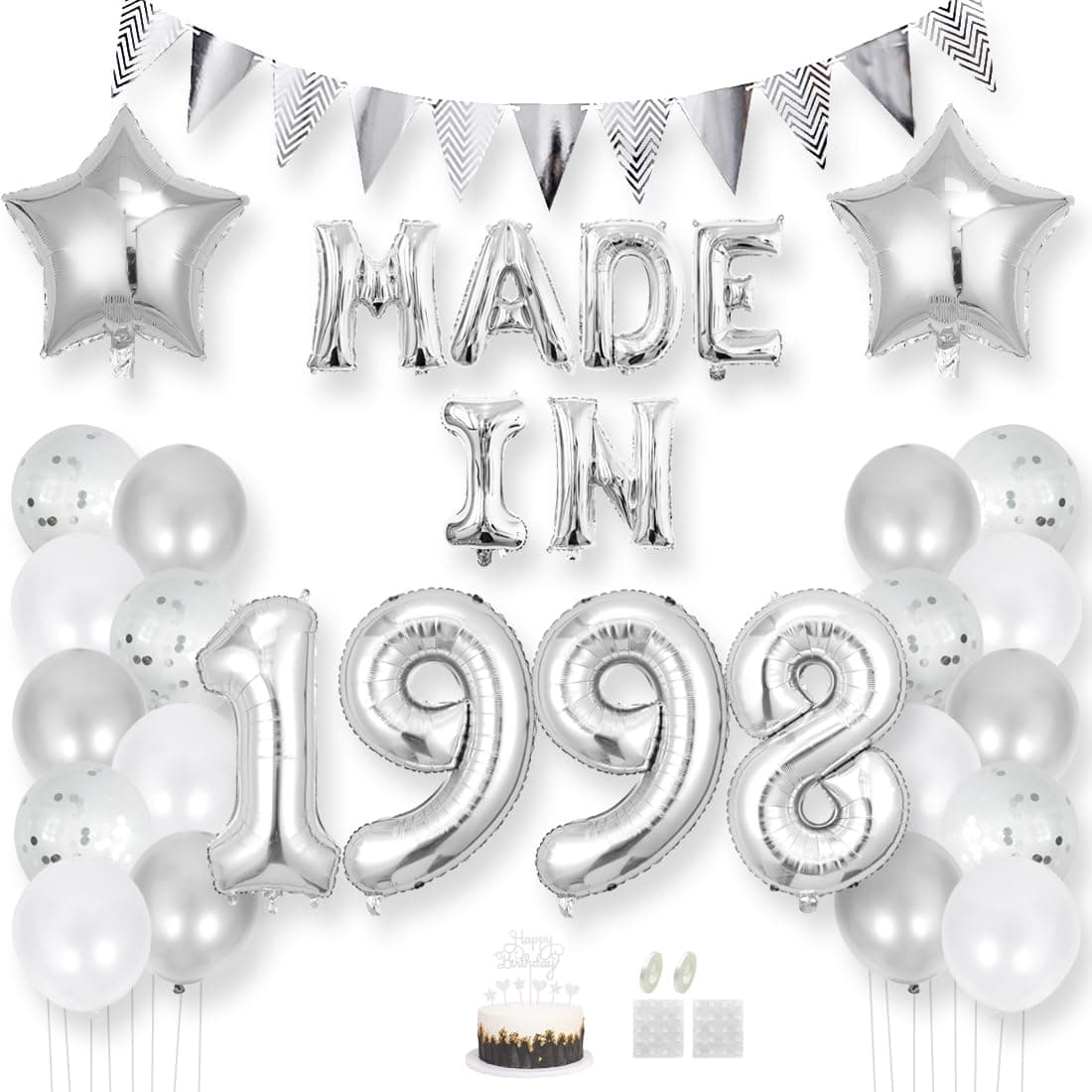 Daimay 27 Jahr Geburtstag Deko Frauen Mann MADE IN 1998 Luftballons Silber Geburtstagdeko Ballons Folienballons Luftballons Dreieckflagge Stern Mylar Foil Ballon Konfetti Luftballons Tortenaufsatz