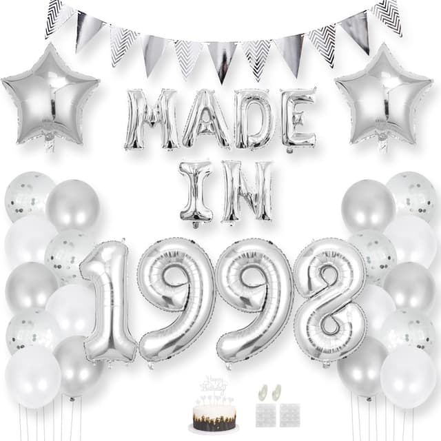 Daimay 27 Jahr Geburtstag Deko Frauen Mann MADE IN 1998 Luftballons Silber Geburtstagdeko Ballons Folienballons Luftballons Dreieckflagge Stern Mylar Foil Ballon Konfetti Luftballons Tortenaufsatz