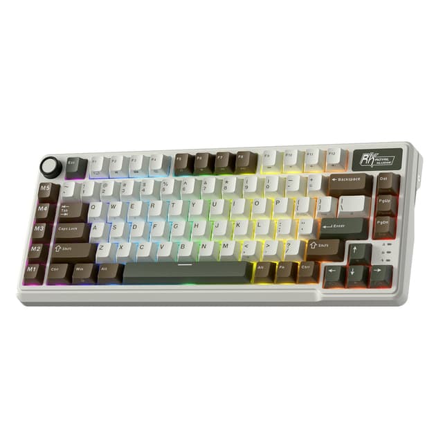 RK ROYAL KLUDGE L75 Mechanische Tastatur mit Dichtungsmontage, Knopf/Makrotasten und Berührbarem Namensschild, Tri-Mode BT/2,4G/USB-C 75% TKL-Funktastatur, Hot-Swap-fähig, 8000-mAh-Akku, Pro-Software Linearer Creme Schalter Palmen Grün