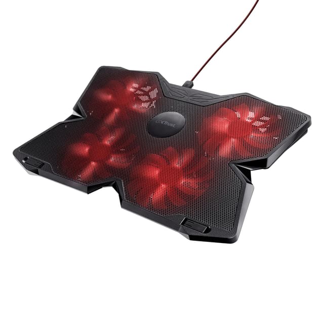 Trust Gaming GXT 278 Yozu Laptop-Kühler, Ständer für 17,3 Zoll Gaming-Laptops, Rotlicht, USB-Stromkabel, Kühlpad mit 3 Positionen, Höhenverstellbar Notebook-Kühlständer - Schwarz 4 Lüfter
