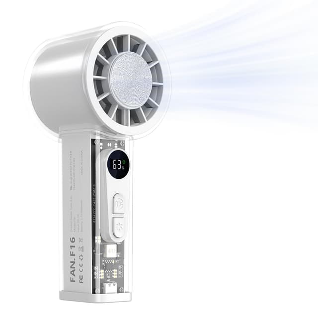tempsnug Tragbarer Handheld-Turbo-Ventilator mit Eiskühlung, 5000mAh-Akku, Digitalanzeige - Perfekt für Reisen, Outdoor-Einsatz, tolles Geschenk für Männer und Frauen Weiß