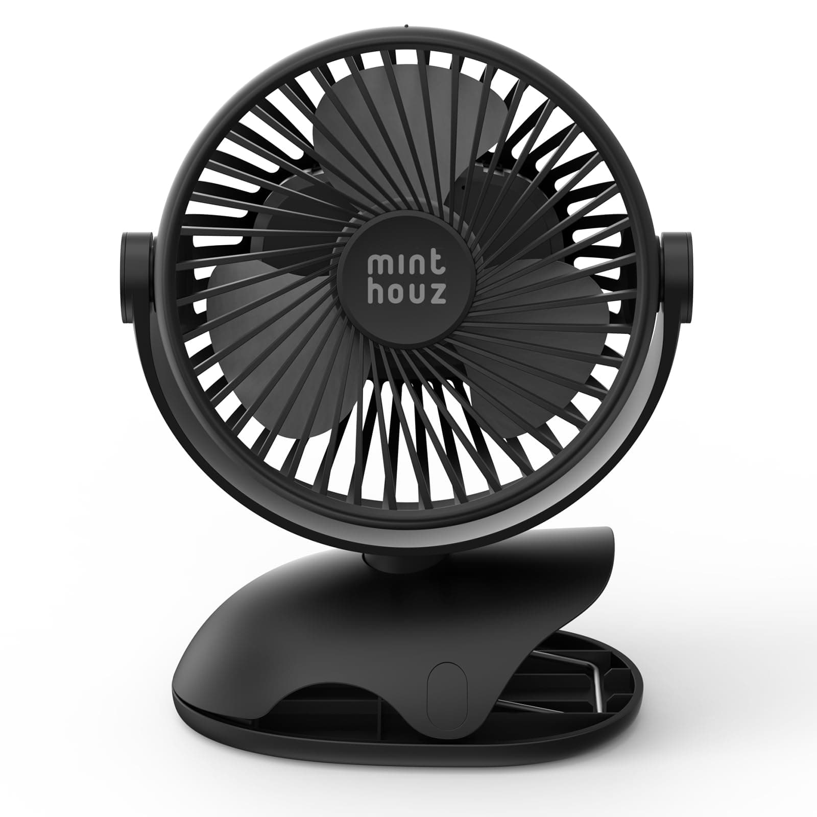 Minthouz USB-Tischventilator mit Clip | 7200mAh Ventilator Akku | 4 Geschwindigkeiten Tragbarer Mini Ventilator | 360° drehbar | Ultra-leiser Lüfter für Homeoffice, Camping, Kinderwagen & Outdoor