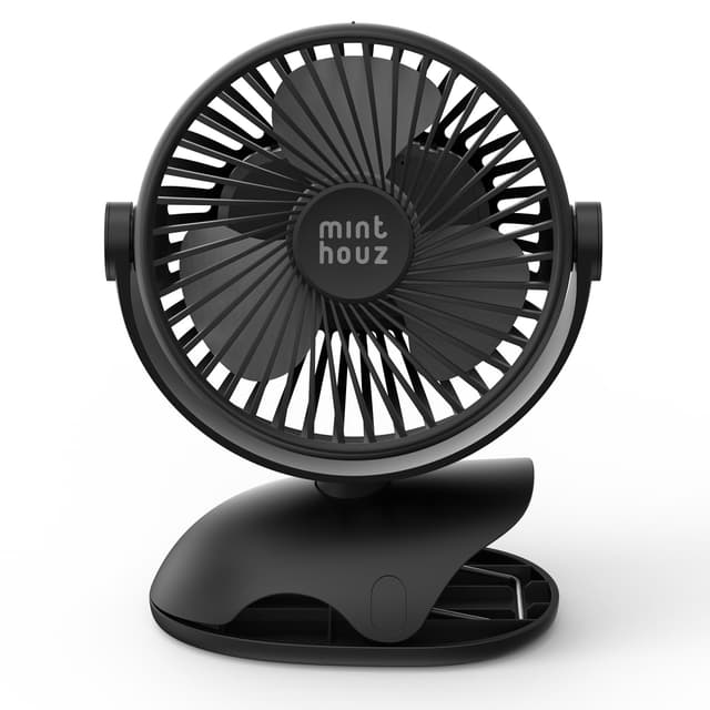 Minthouz USB-Tischventilator mit Clip | 7200mAh Ventilator Akku | 4 Geschwindigkeiten Tragbarer Mini Ventilator | 360° drehbar | Ultra-leiser Lüfter für Homeoffice, Camping, Kinderwagen & Outdoor
