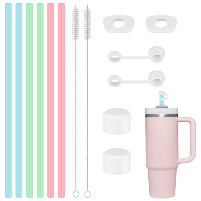 6 Stück Silikonstrohhalme für Stanley Cup Strohhalme Wiederverwendbar 31cm für Stanley,Zubehör für Stanley Becher Strohdeckel Auslaufstopper, Lange Strohhalme mit 2 Bürsten für 40/30 Oz Stanley Becher
