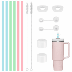 6 Stück Silikonstrohhalme für Stanley Cup Strohhalme Wiederverwendbar 31cm für Stanley,Zubehör für Stanley Becher Strohdeckel Auslaufstopper, Lange Strohhalme mit 2 Bürsten für 40/30 Oz Stanley Becher
