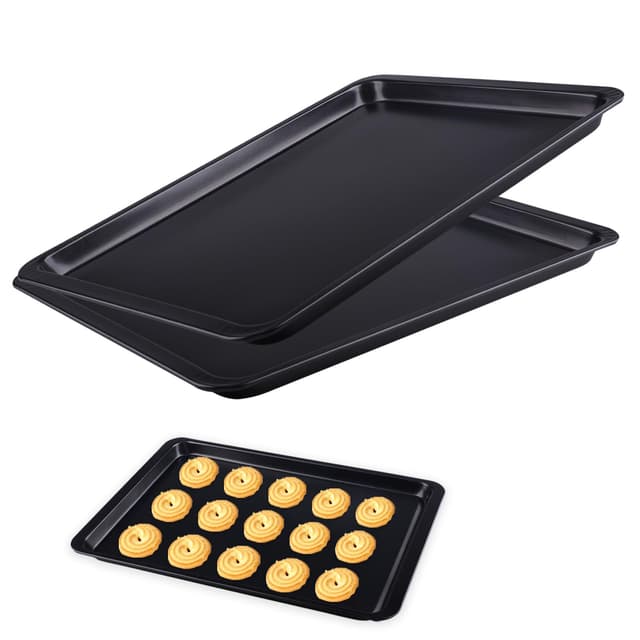 YapitHome Backblech Baking Sheet Set of 2 baking tray Schwarzes Backblech Rechteckige 37x28cm für Backofen und Herd