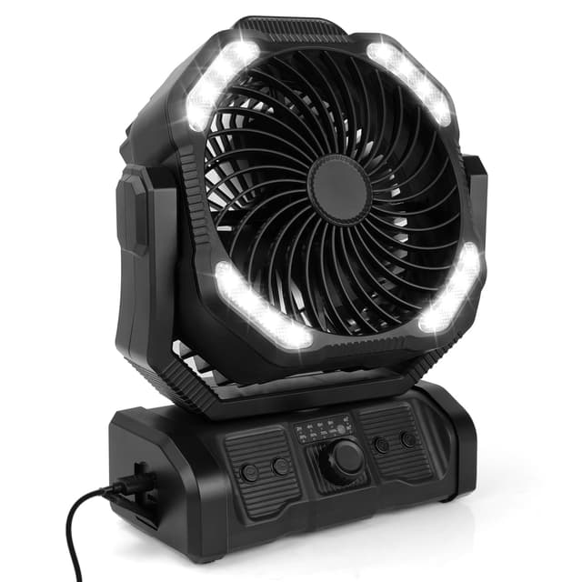 ELZO 20000mAh Camping Ventilator, Wiederaufladbarer Tischventilator USB Ventilator mit LED Licht & Haken, 270° Drehung mit Fernbedienung, Clip Fan für Outdoor Camping Stromausfall Angeln Hurricane Schwarz