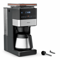 Krups Grind Aroma XL Filterkaffeemaschine, abnehmbares Kegelmahlwerk, digitales Bedienfeld, XL-Fassungsvermögen (1,25 L), Edelstahl-Thermoskanne, Schwarz/Edelstahl, KT842810