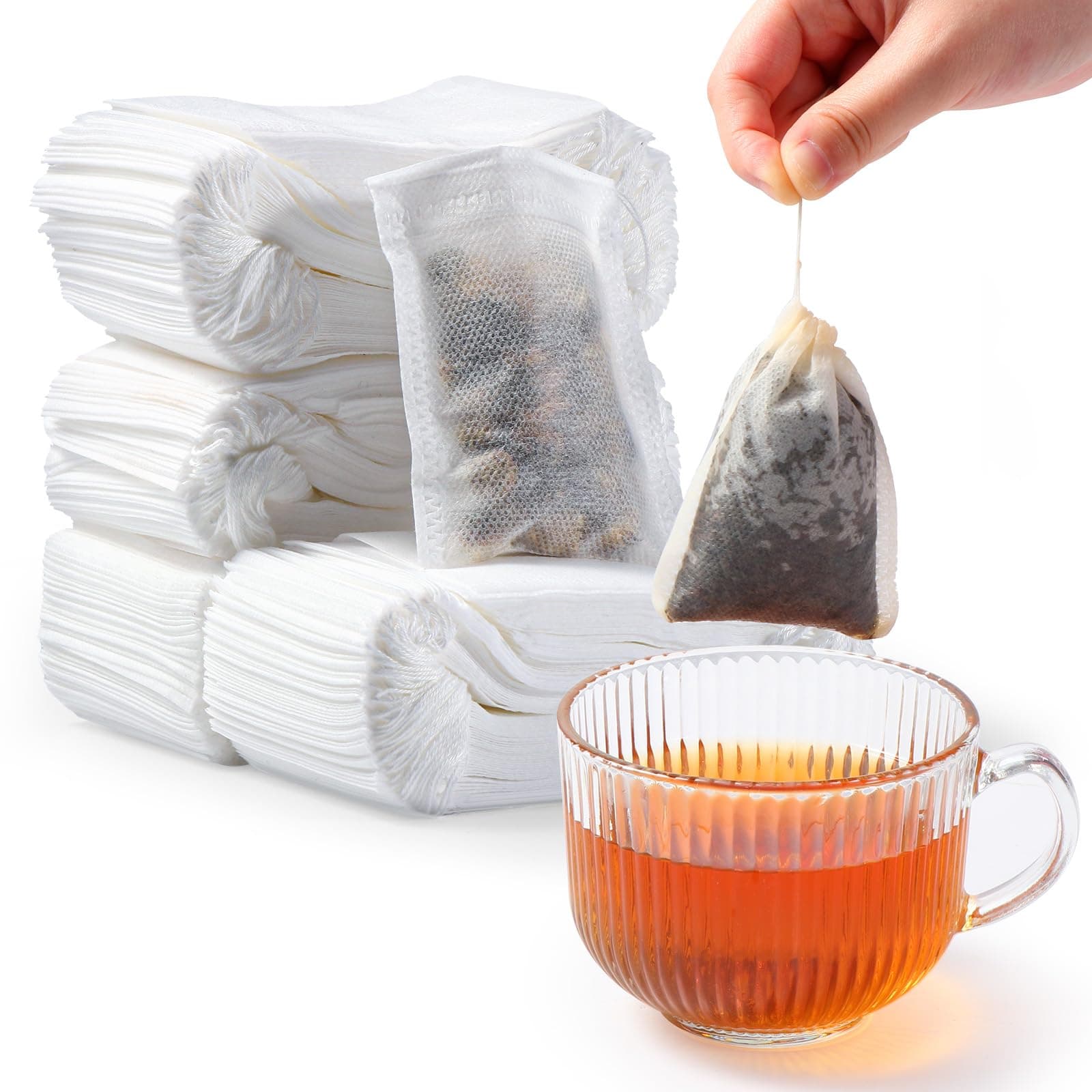 Diboniur 400 Stück Teebeutel für Losen Tee aus Vliesstoff, Einweg Teesieb mit Kordelzug, Teefilter für Losen Tee, Kaffee, Blumentee, Kräuter, Gewürze, Lavendel (7×9cm)