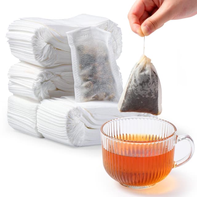 Diboniur 400 Stück Teebeutel für Losen Tee aus Vliesstoff, Einweg Teesieb mit Kordelzug, Teefilter für Losen Tee, Kaffee, Blumentee, Kräuter, Gewürze, Lavendel (7×9cm)