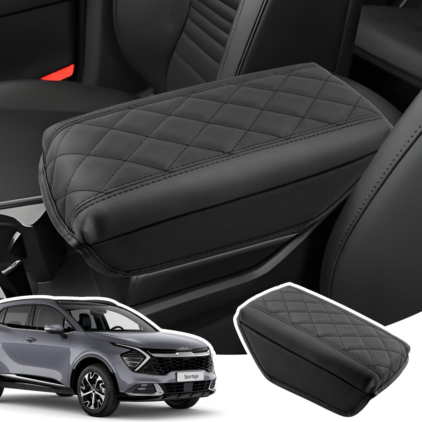 LANGBEAN Armlehnenabdeckung für Kia Sportage NQ5 2022-2025, Mittelarmlehne Abdeckung aus Dickem PU-Leder, Sportage NQ5 Armlehnenschutzhülle Mittelkonsole zur Die Armlehne um 3,5CM Erhöhen, Schwarz Sportage Armlehnenbezüge aus Dickem PU Schwarz