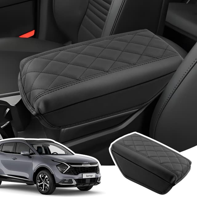 LANGBEAN Armlehnenabdeckung für Kia Sportage NQ5 2022-2025, Mittelarmlehne Abdeckung aus Dickem PU-Leder, Sportage NQ5 Armlehnenschutzhülle Mittelkonsole zur Die Armlehne um 3,5CM Erhöhen, Schwarz Sportage Armlehnenbezüge aus Dickem PU Schwarz